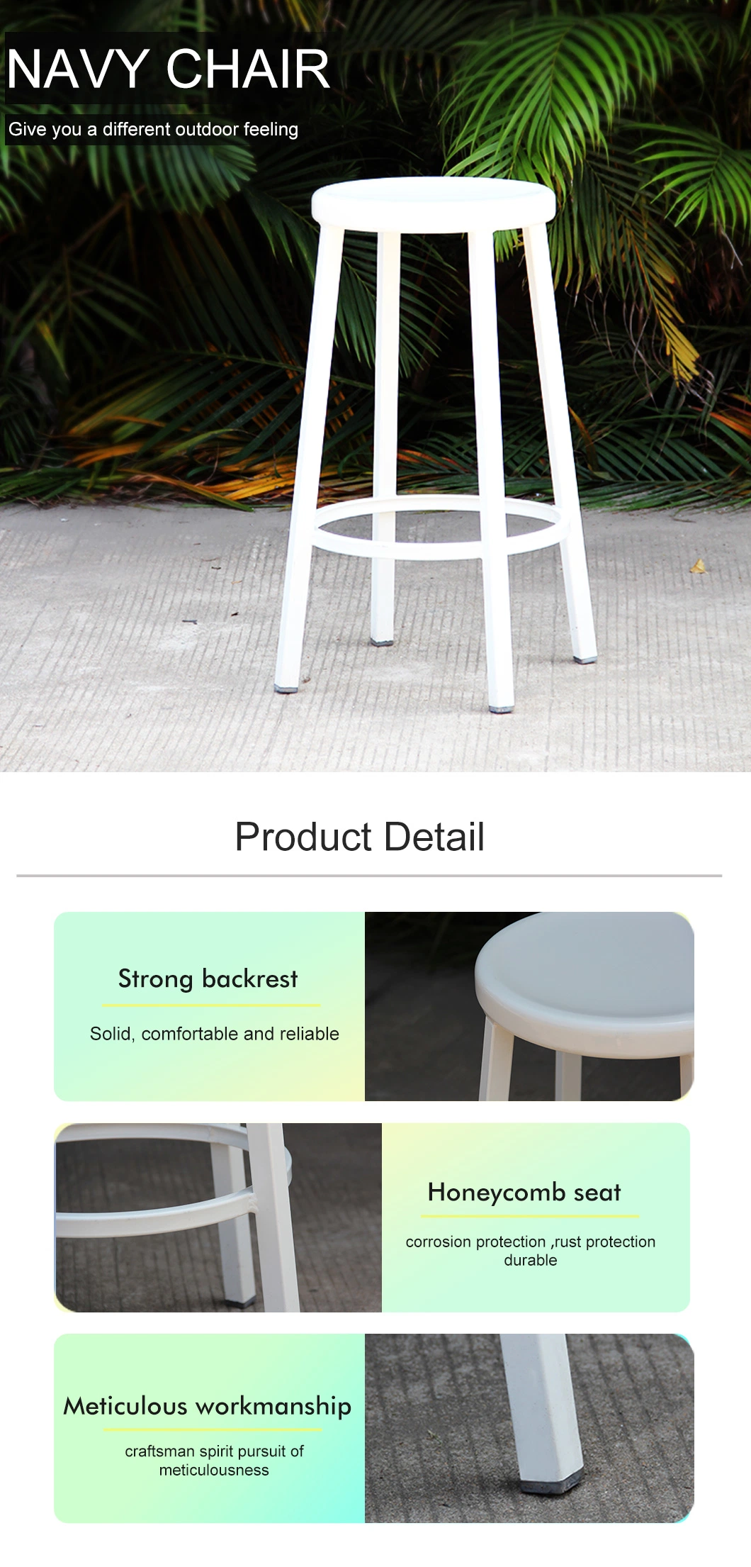 Modern Leisure Comfortable Garden Dining Chairs Aluminum White Stool Round Outdoor Chair