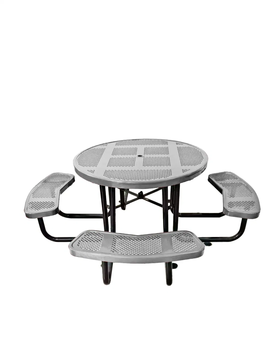 OEM High Quality Furniture 46&quot; Round Perforated Picnic Table and Bench Set Garden/Outdoor/Seaside Metal Steel Thermoplastic