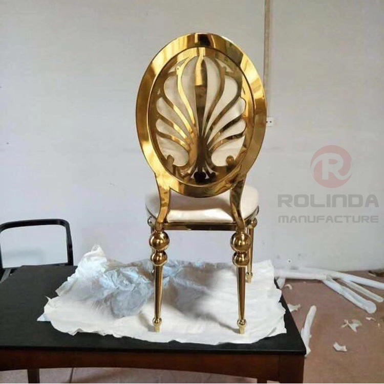 Phoenix Gold Stainless Steel Back Carved Exquisite Design European White Leather Chair