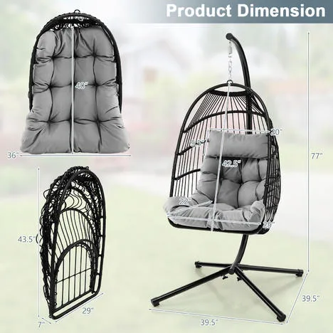 Hot Sell Cheap Price Kd Design Outdoor Rattan Wicker Egg Shape Carton Mail Package Handmade Leisure Patio Foldable Hanging Egg Garden Swing Chair