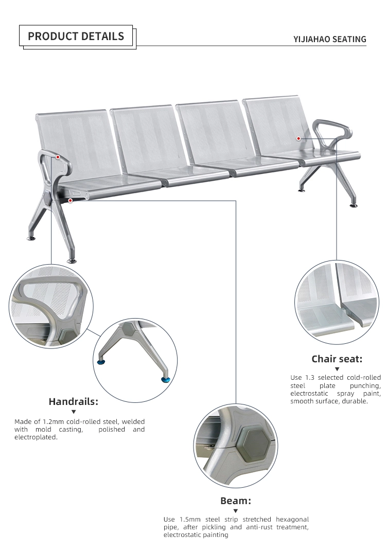 Airport Church School Hospital Station Auditorium Office Public Metal Furniture Steel Waiting Bench Outdoor Chair