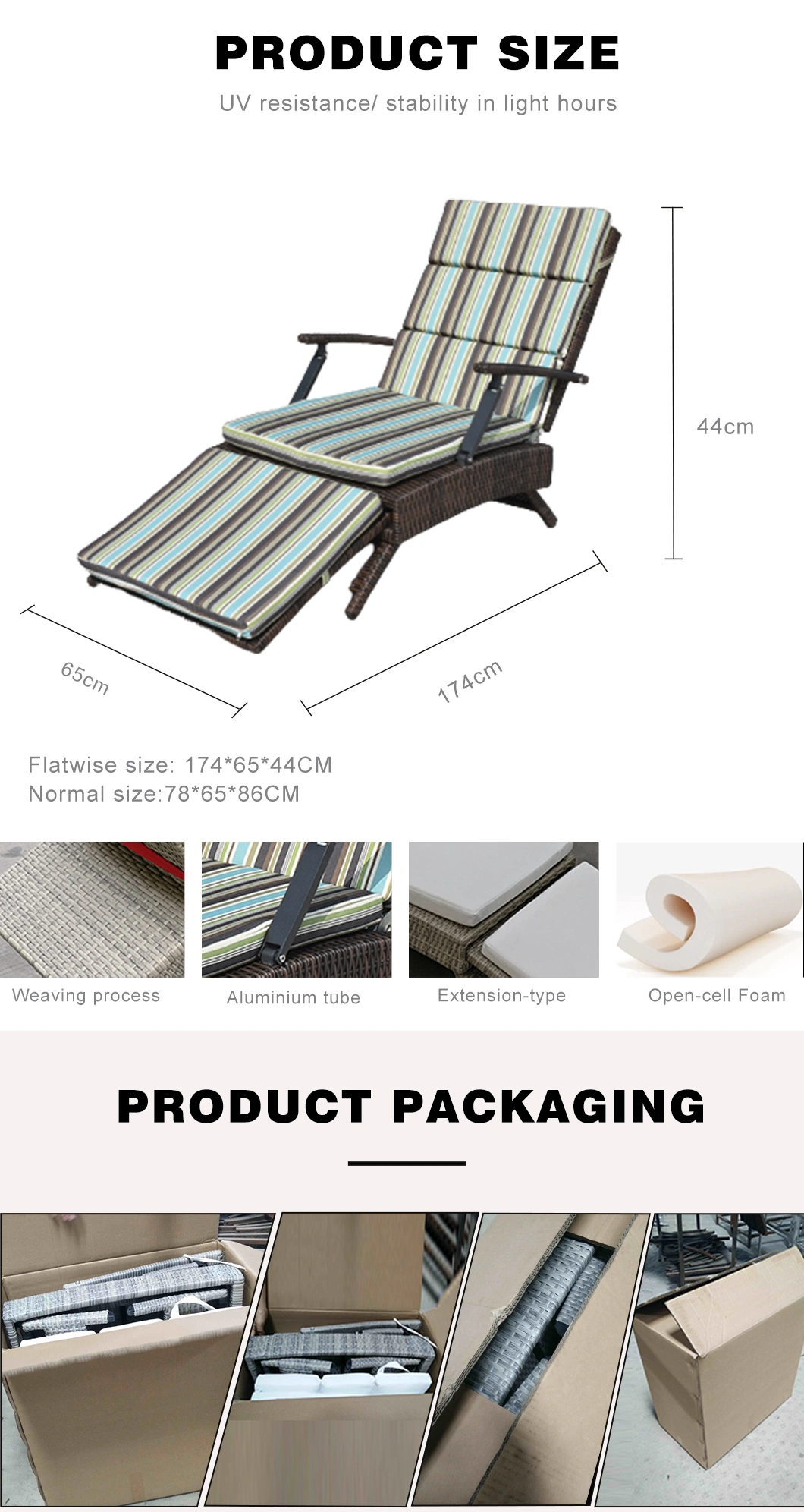 OEM New Rocking Chair Sunbeds Sunbed Outdoor Chaise Lounge Wholesale Market Rattan Furniture