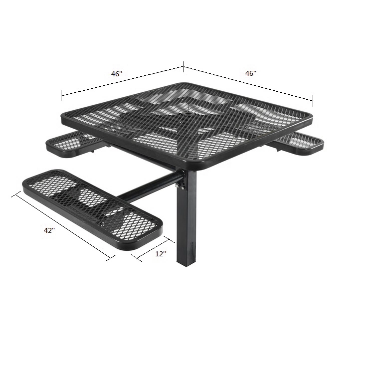 46&quot; Ada Square Picnic Table - Black Steel Heavy Duty Stationary Outdoor Table and Chairs