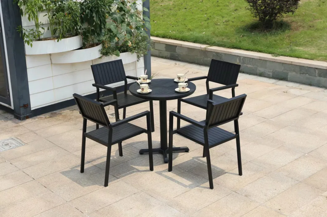 Outdoor Balcony Plastic Wood Chair Milk Tea Shop, Coffee Shop Garden Furniture Combination Outdoor Leisure Chairs and Tables