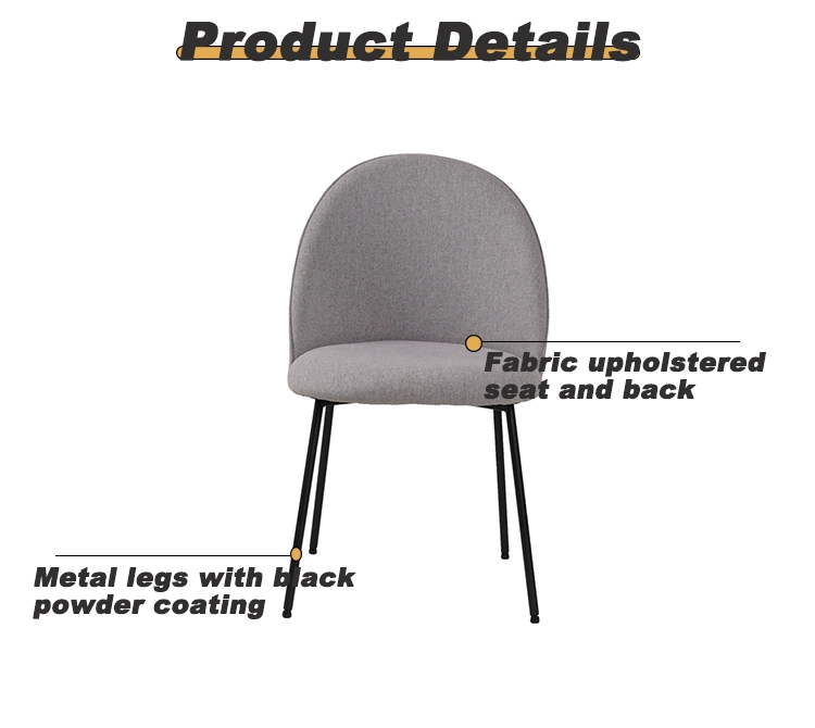 Home Outdoor Restaurant Coffee Shop Furniture Fabric Seat Round Back Dining Chair with Black Legs