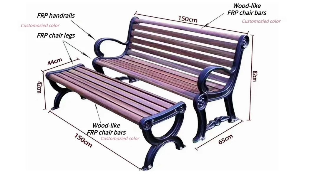 Commercial Cheap Public Park Benches Garden Chair Metal Building Style Outdoor Park Chair Modern FRP Chair Garden Furniture