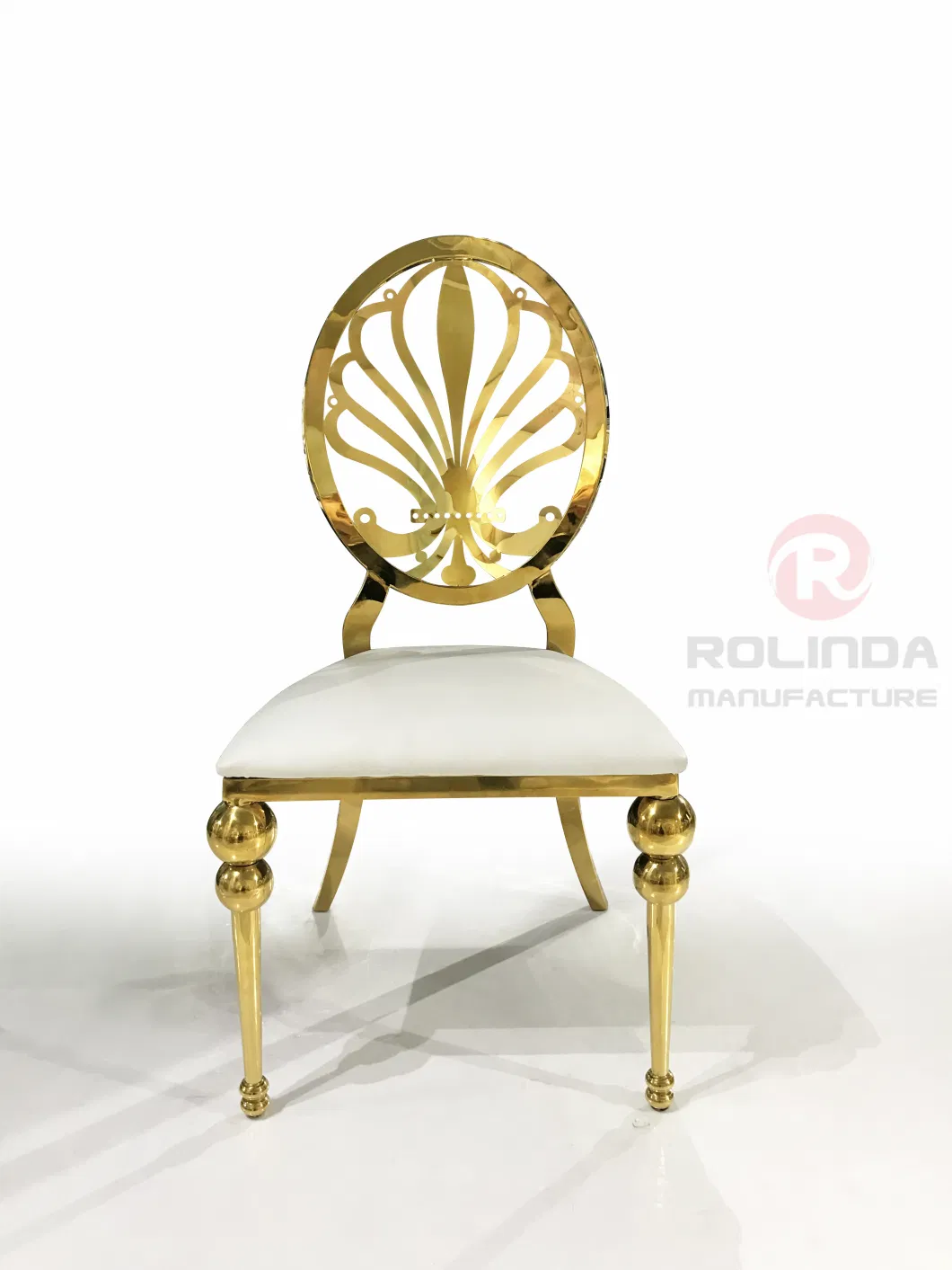 Phoenix Gold Stainless Steel Back Carved Exquisite Design European White Leather Chair