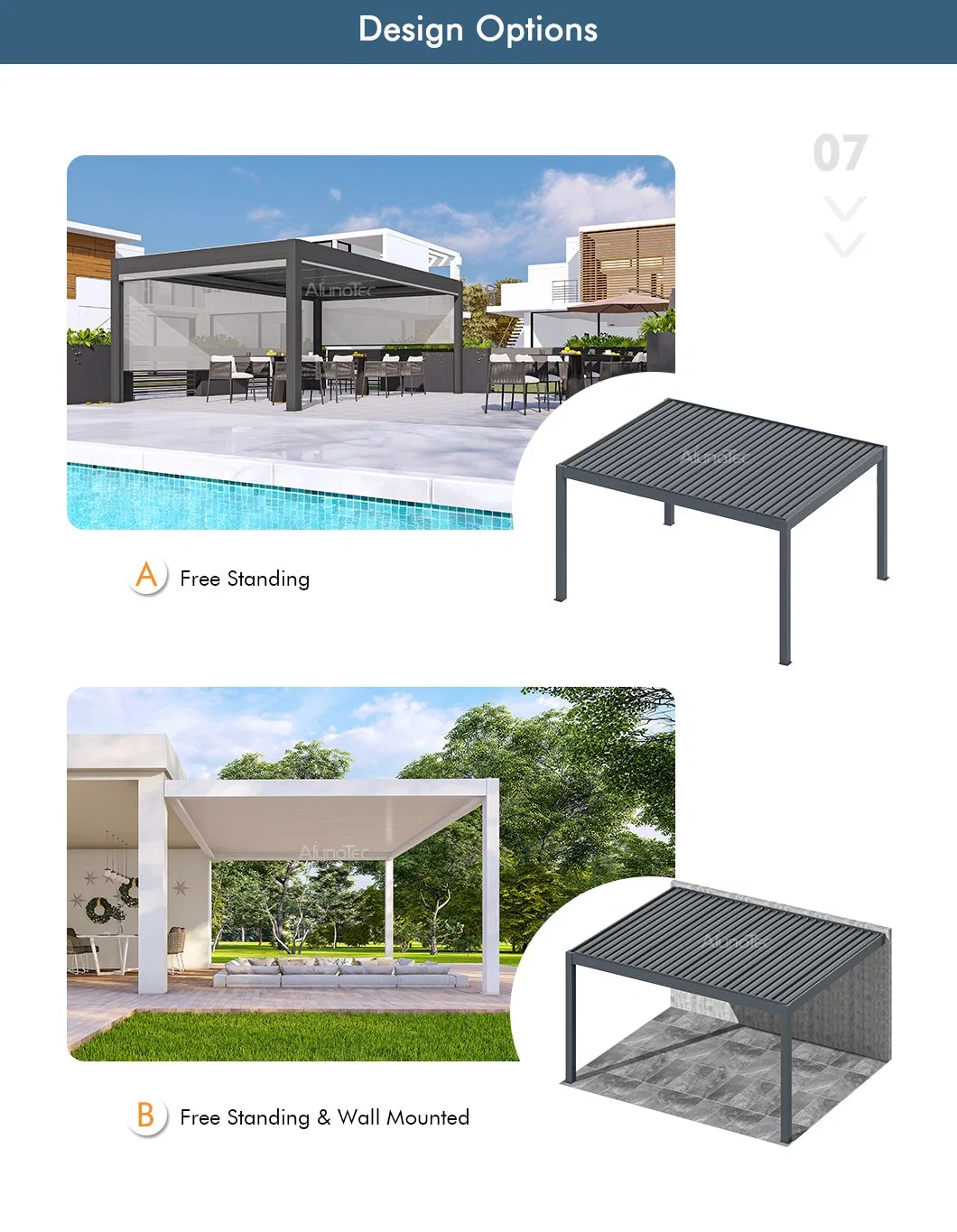 AlunoTec Restaurant Large Size Customized Aluminum Outdoor Pergola Gazebo