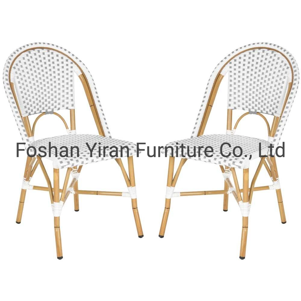 Weatherproof Stackable Outdoor Aluminum Rattan Bistro Dining Chair with Vintage French Design