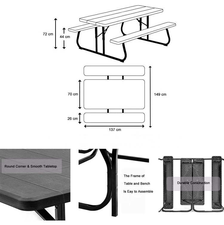 Wood Grain Garden Patio Camping Park Picnic Foldable Outdoor Table and Chair Set with Bench