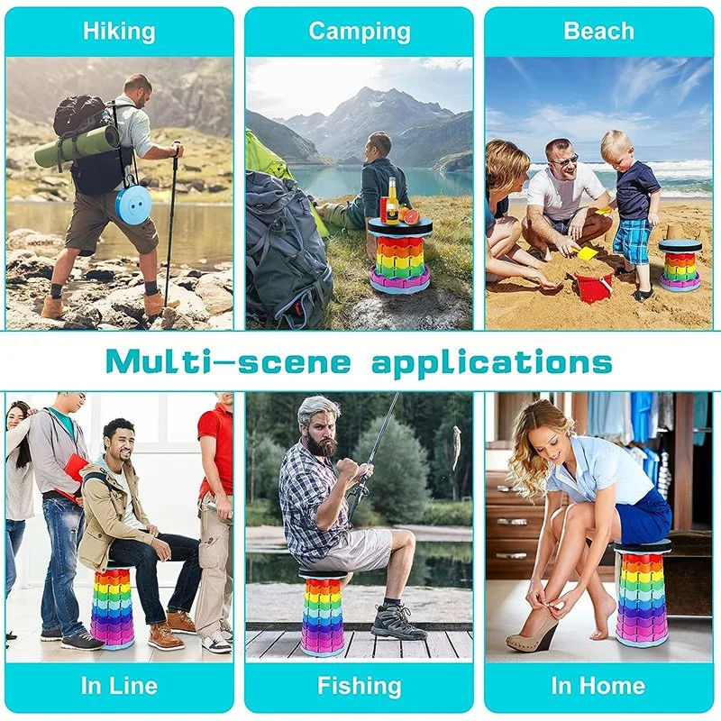 Outdoor Height Adjustable Folding Camping Stool Portable Collapsible Retractable Telescopic Folding Stools