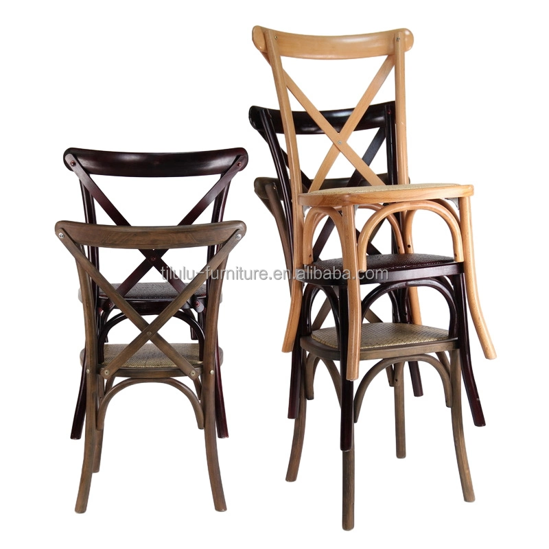 Wholesale Modern Solid Wood Chair X Cross Back Banquet Chair with Rattan Cushion for Wedding Restaurant Outdoor Chair