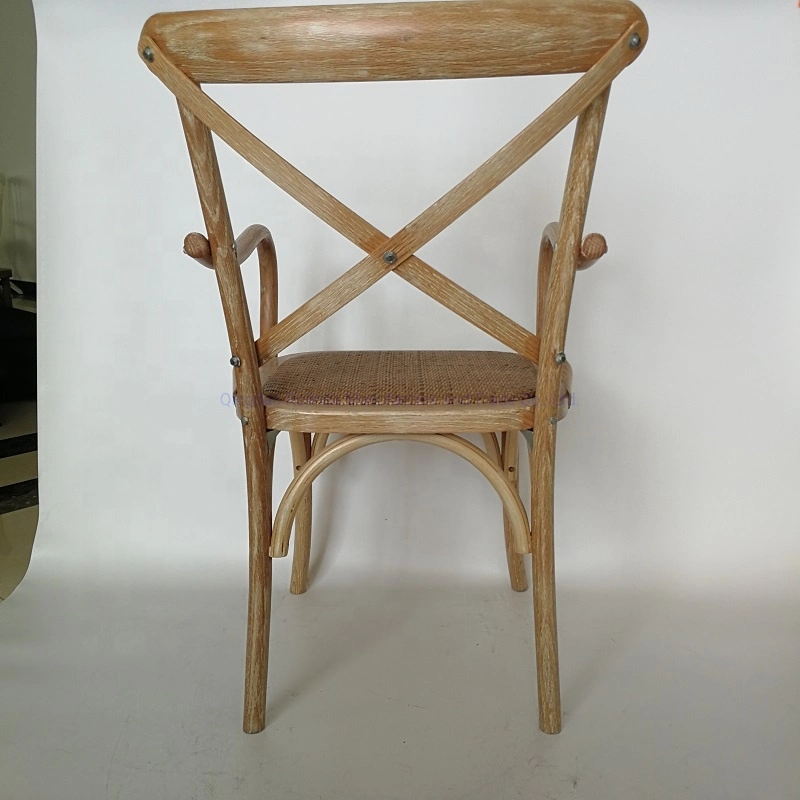 Wholesale Tuscan Bent Wooden X Back Vineyard Cross Back Arm Chair Oak Beech Wood X Back Chairs Armrest