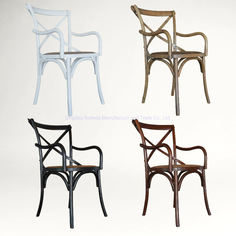 Wholesale Tuscan Bent Wooden X Back Vineyard Cross Back Arm Chair Oak Beech Wood X Back Chairs Armrest