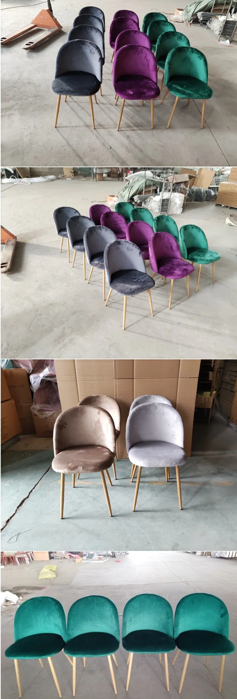 Modern Design Light Gray Velvet Dining Restaurant Chair for Home and Restaurant Metal Legs Hotel Dining Chair