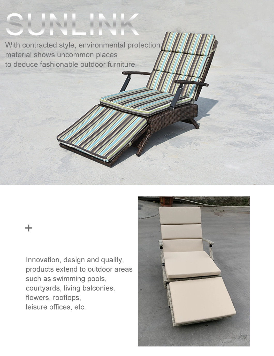 OEM New Rocking Chair Sunbeds Sunbed Outdoor Chaise Lounge Wholesale Market Rattan Furniture