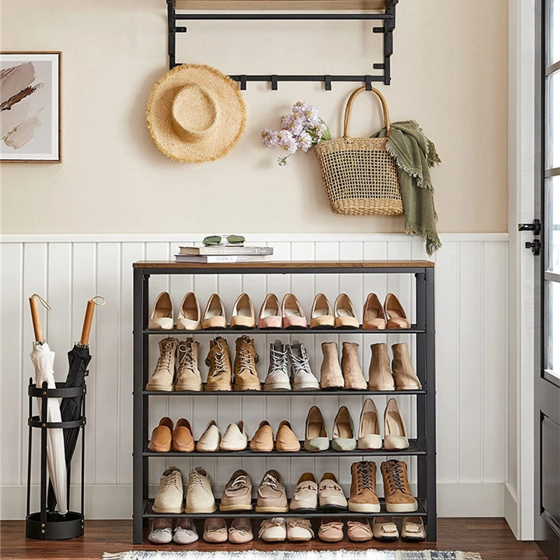 Porch Iron Mesh Wood Board Combined with Five-Layer Simple Shoe Cabinet 0355