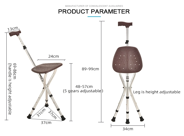 Aluminum Adjustable Foldable Medical Three Legs Cane Stool for Blind and Elderly