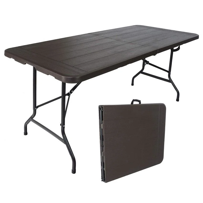 180cm Sturdy Portable Outdoor Garden Plastic Rectangle Wood Grain Folding Table