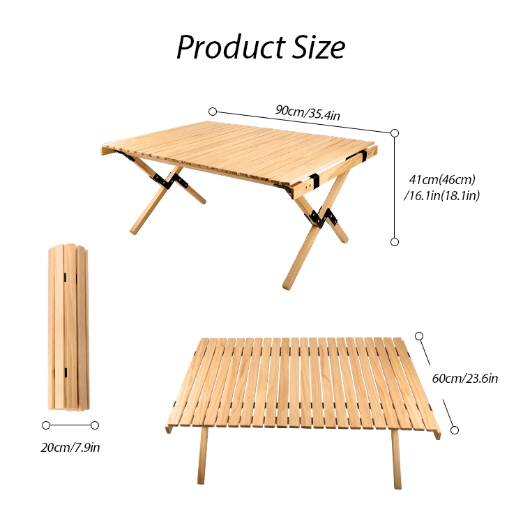 Kinggear Outdoor Luxury Picnic BBQ Portable Folding Roll Top Wood Camping Table