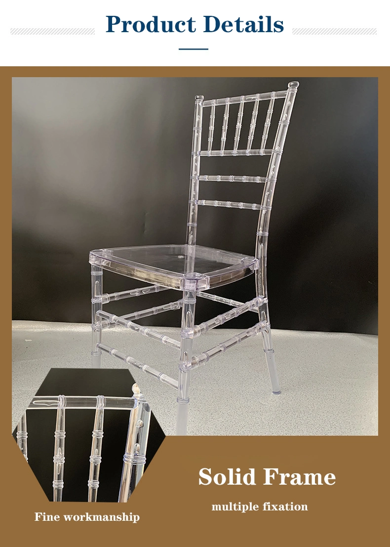 Wholesale Clear Acrylic Crystal Resin Event Tiffany Chiavari Chair Transparent Plastic Dining Chair for Weddings and Banquet