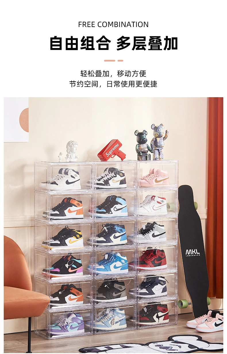 Rectangle Tidy Display Plastic Container Drawer Type Magnetic Clear Storage Shoe Box