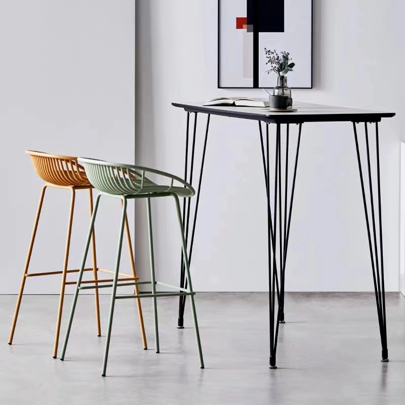 Classic Nordic PP Plastic Kitchen Metal Leg High Bar Stool Chairs Dining Chair at Stools with Footrest