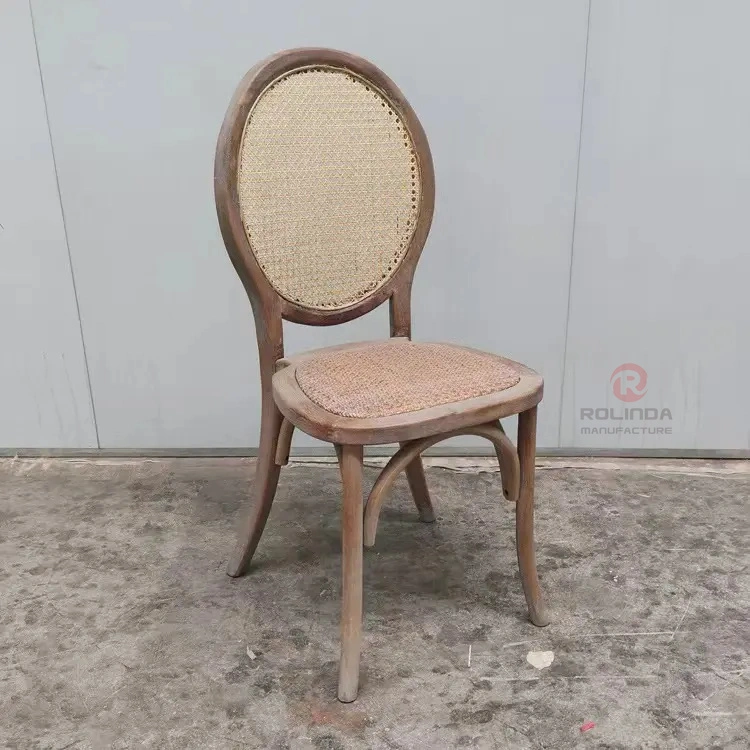 Round Back Rattan Wood Classic Style Event Renal Bistro Chair