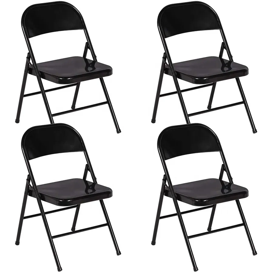 Outdoor Metal Steel Folding Chair with Black PU Upholstered Seat