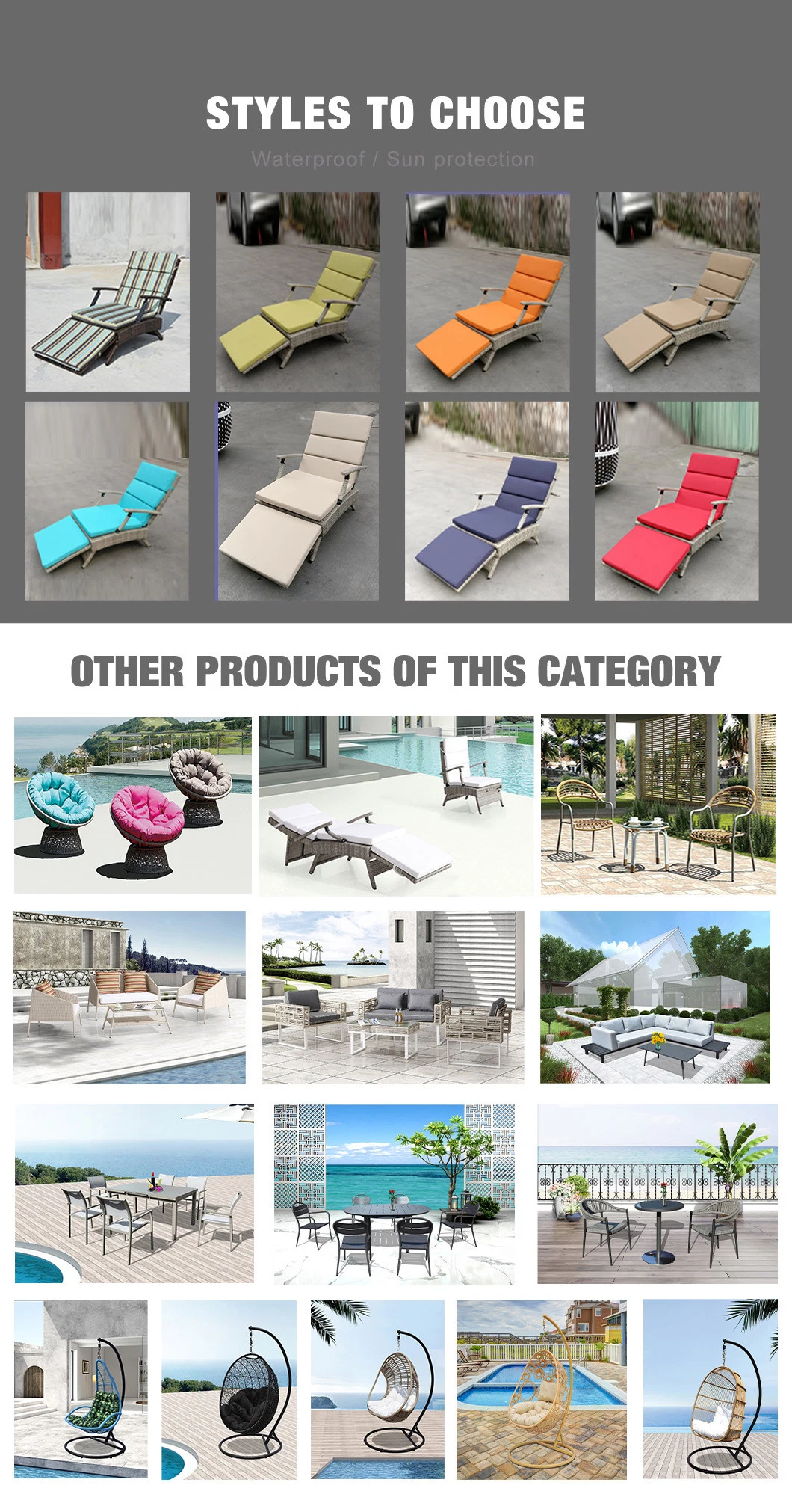 OEM New Rocking Chair Sunbeds Sunbed Outdoor Chaise Lounge Wholesale Market Rattan Furniture