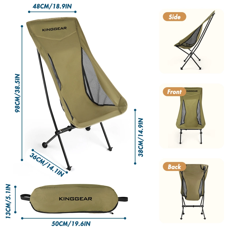 Aluminum Alloy Lightweight Reclining High Back Outdoor Foldable Portable Ultralight Folding Backpacking Camping Moon Chair