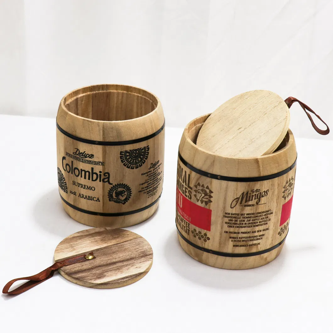 Best Selling Natural Wooden Candy Coffee Bean Packaging Bucket with Lid