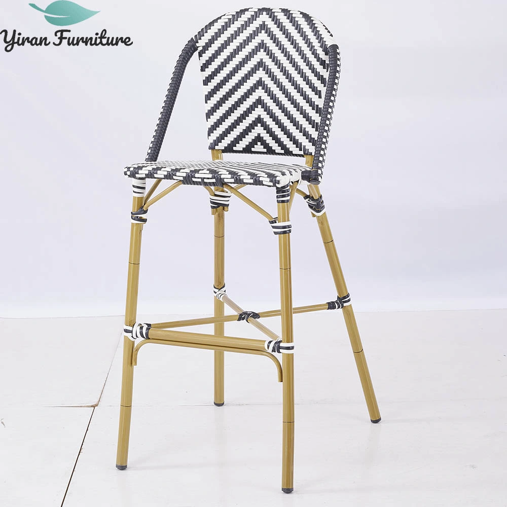 Modern Style Family Home Furniture Patio Series, Simple Black and White Woven Rattan Bar Chair