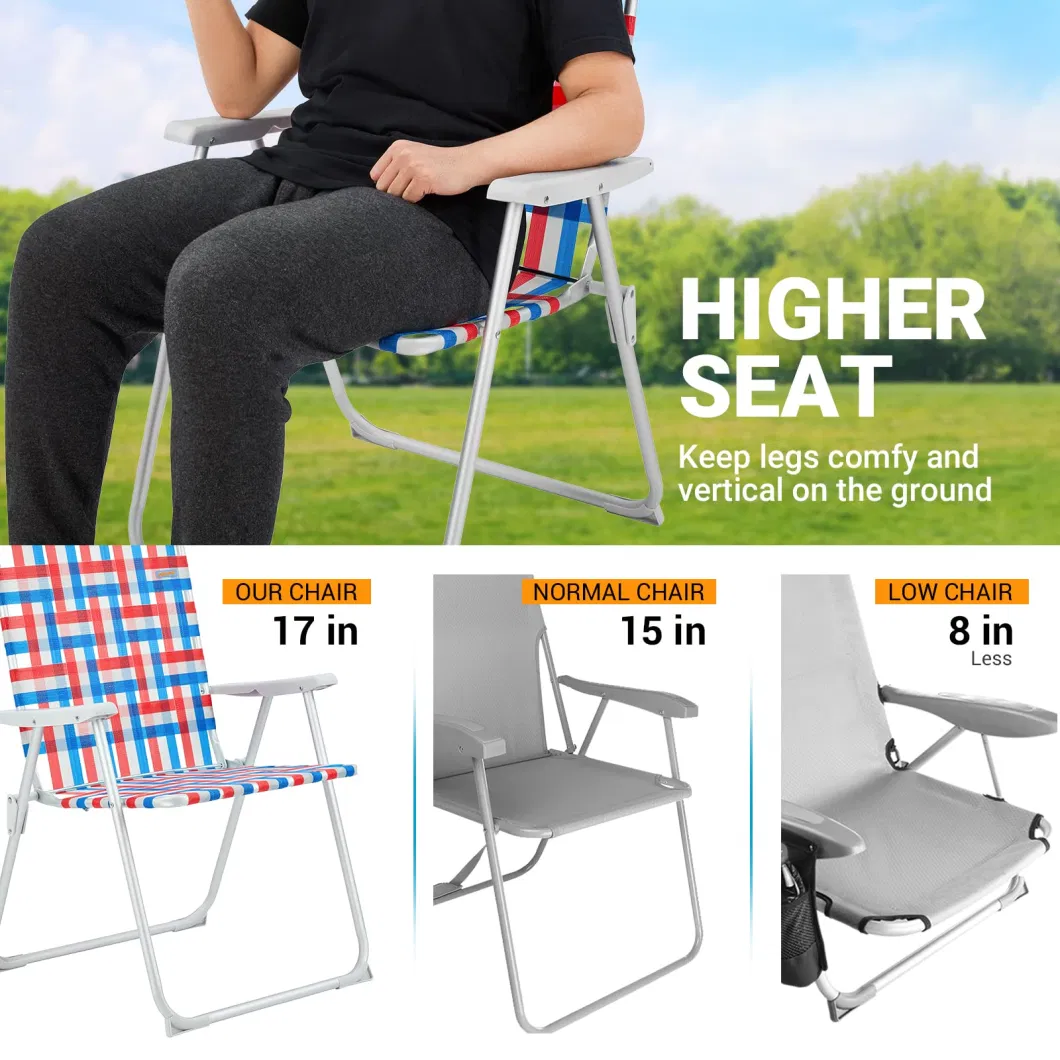 Folding Webbed Lawnhigh Adults Aluminum Seat Outdoor Garden Park Beach Chair