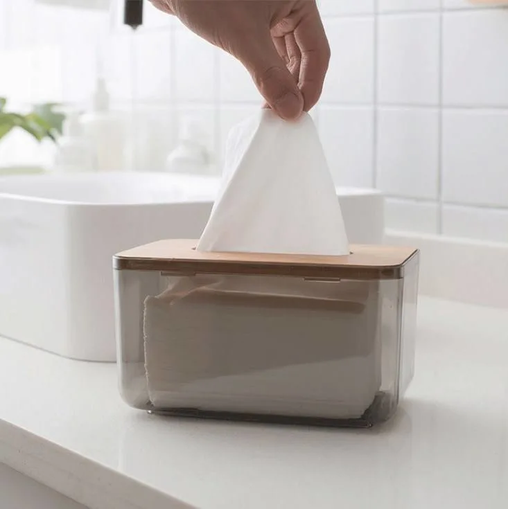 Transparent Funny Tissue Box with Bamboo Lid