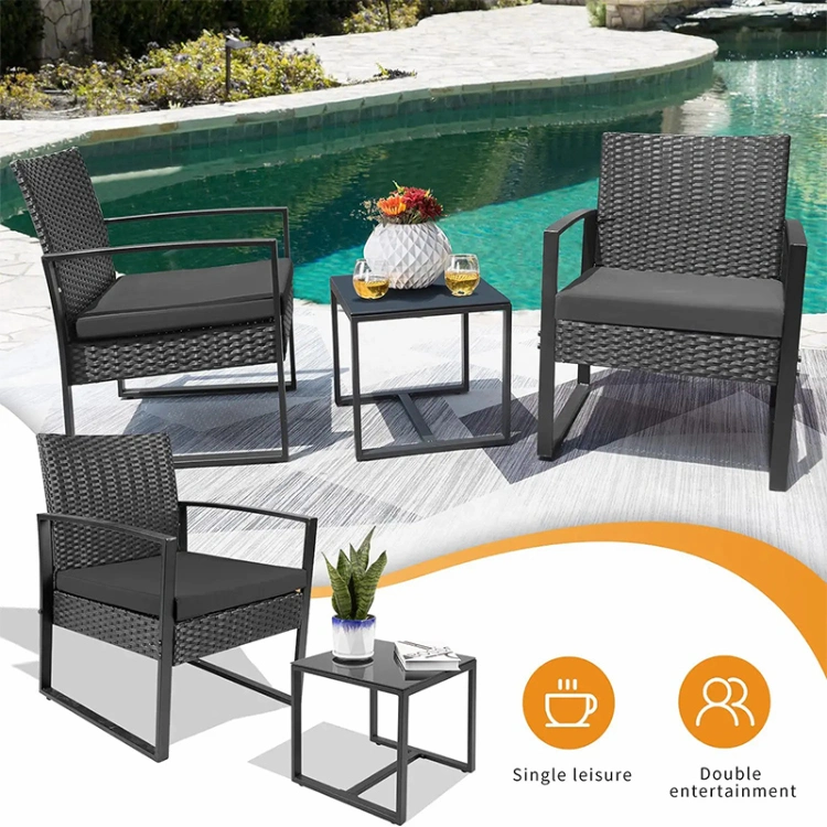 Outdoor Table 3 Piece Furniture Patio Waterproof Cushioned Plastic Rattan Wicker Set