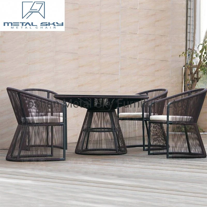 Metal Garden Bazebo Hotel Marble Outdoor Rattan Round Dining Table