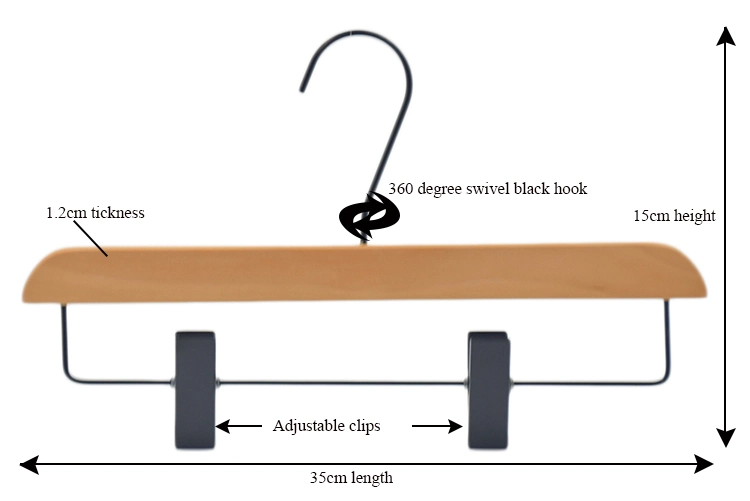 Hotel Luxury Wooden Hangers Pant &amp; Skirt Clip Hanger Trousers Rack