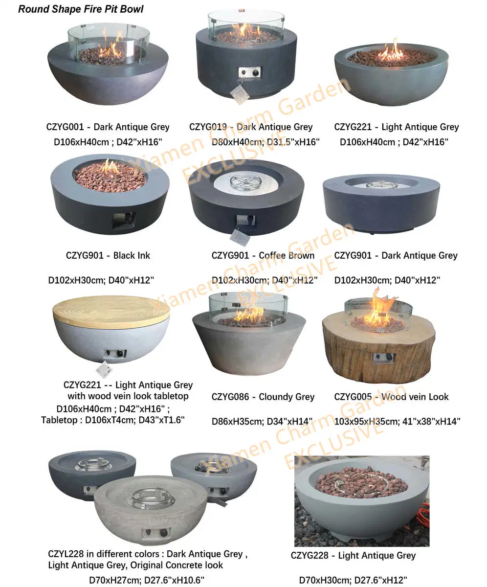 Outdoor Concrete Gas Fire Table, Fire Bowl or Fire Pit Table From Charm Garden