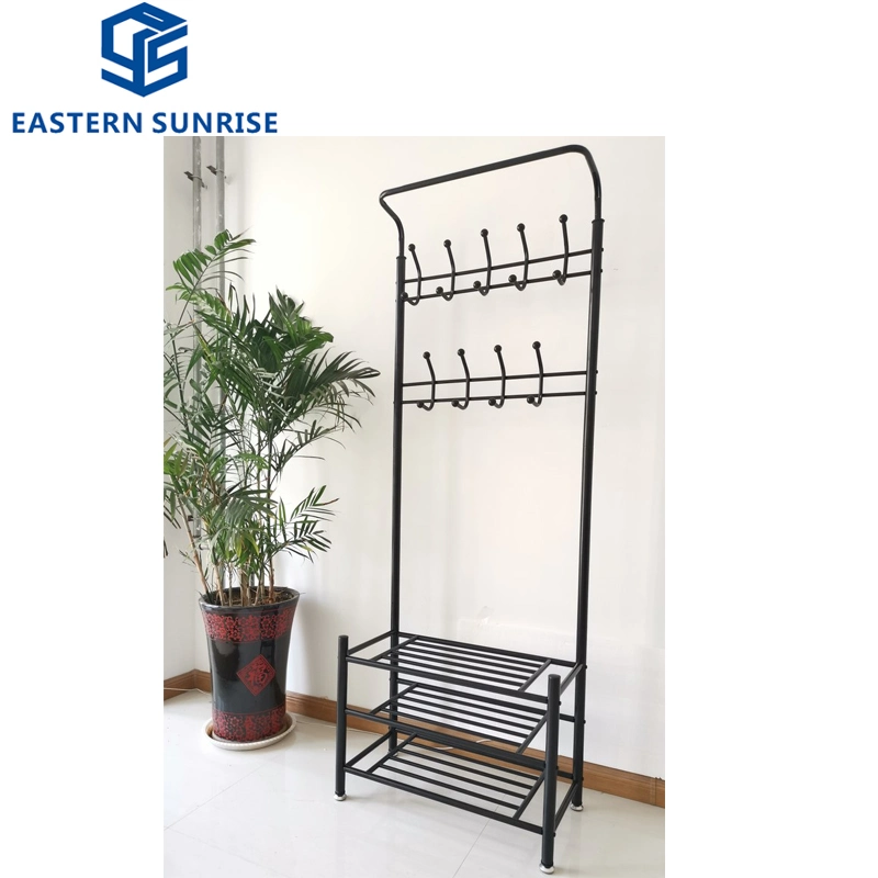 Steel Metal 3 Tier Shoe Rack with Clothes Coat Hanger