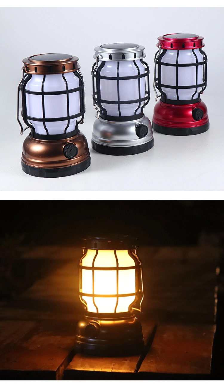 Multifunctional Outdoor Power Vintage Lights Camping Lights Flame Ambient Solar Camping Lights Handheld LED Lighting Rechargeable Retro Classic Camping