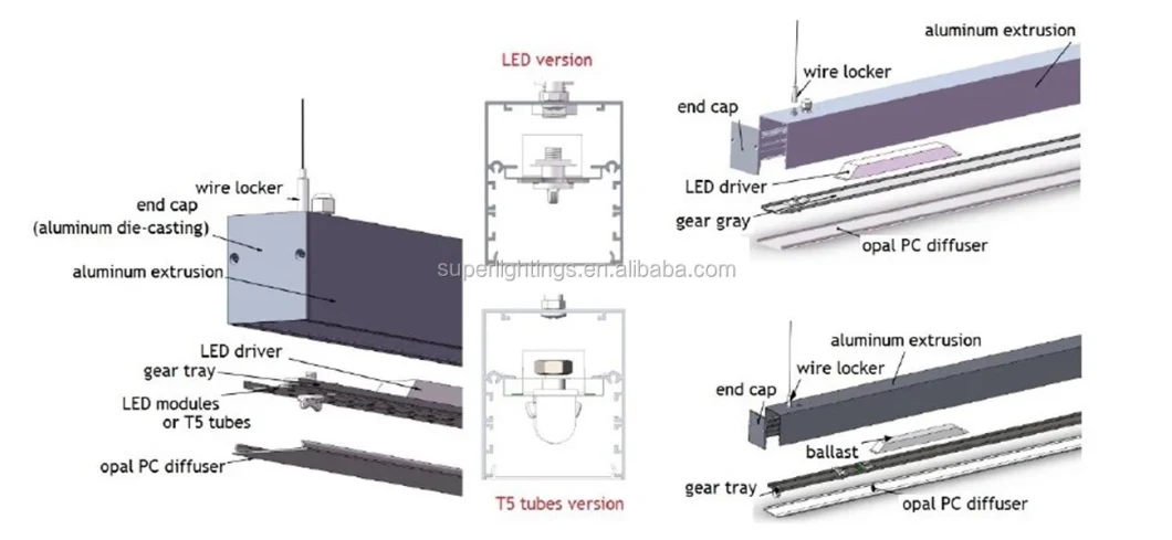 Recessed LED Linear Light Aluminum Profile Office Lighting Chandelier
