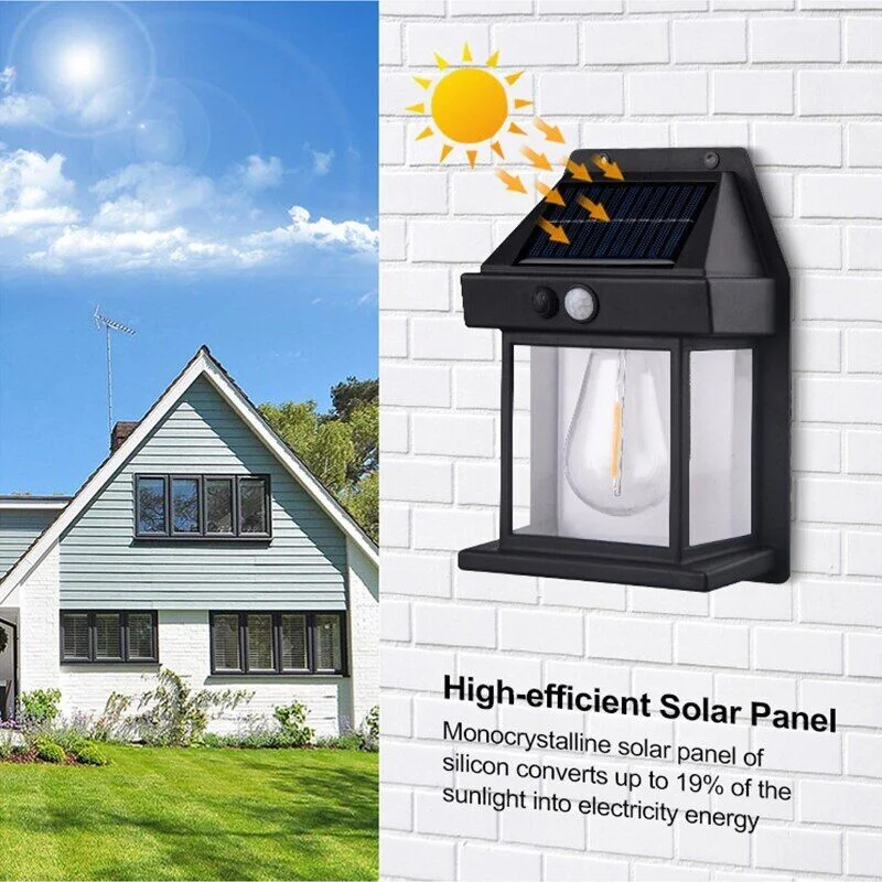 Solar Tungsten Wall Light Wireless Dusk to Dawn Motion Sensor LED Wall Sconce IP65 Waterproofs