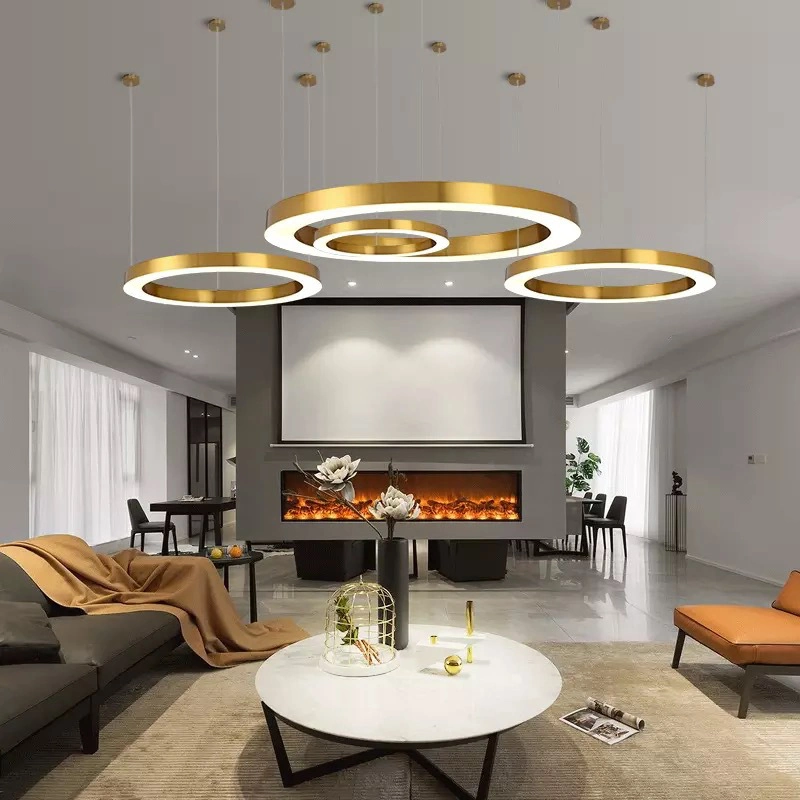 Nordic Minimalist Ring Circle Ceiling LED Chandelier Round Indoor Hanging Droplight Lighting Fixture for Living Dining Bedroom