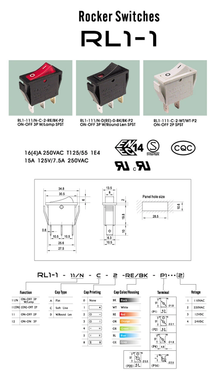 Carling Lra-Series Miniature Rocker Switch Boat Push Button Switch for Juicer