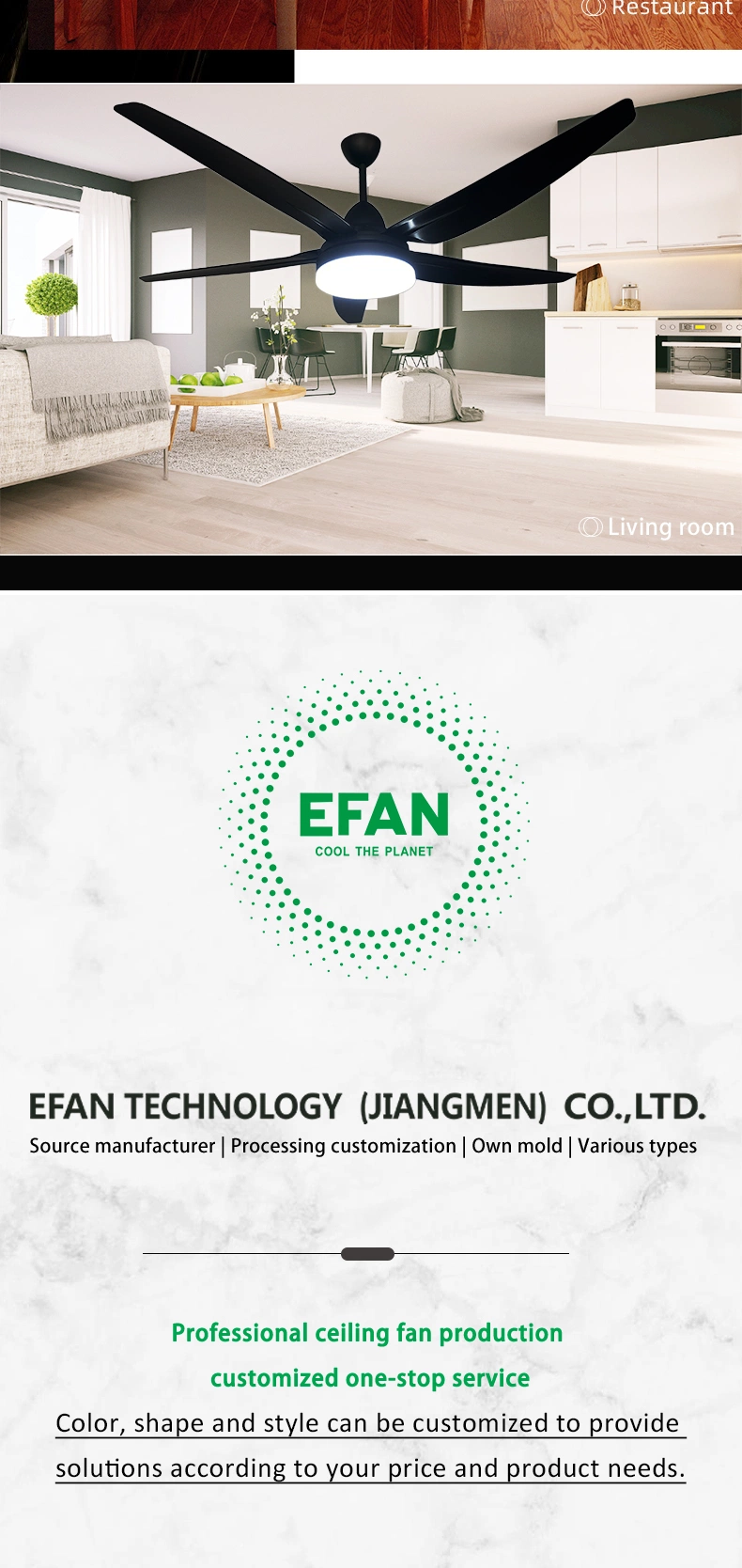 Efan a Series Manufacturer of 56inch Industrial Ceiling Fans with Lights