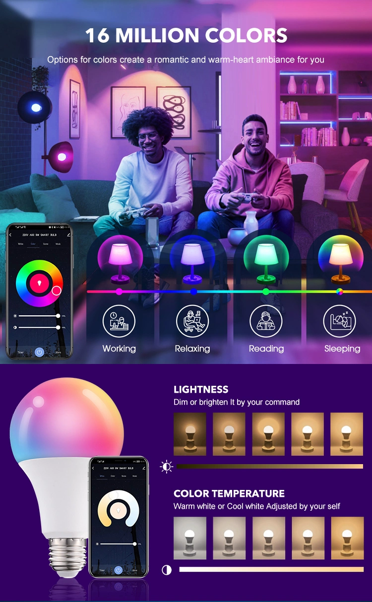 Fxpot New Design WiFi Connect Tuya Smart Bulb Light RGB Dimming B22 E26 E27 10W LED Smart Bulb