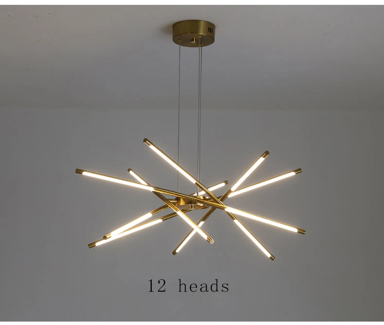 Gold Black LED Luxury Contemporary Chandelier Modern Metal Tube Pendant Lights Lamps Hanging Pendant Lighting