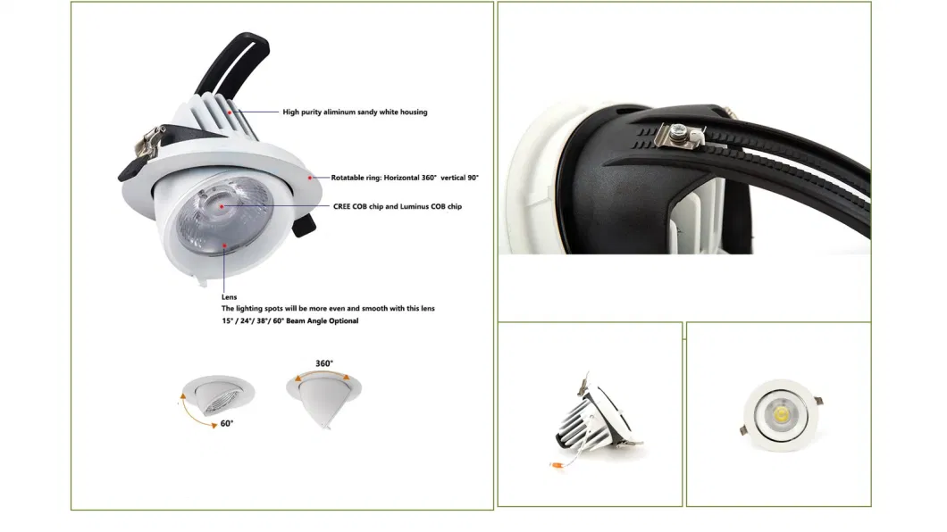 Popular 15-120 Degree View AC 170-240V Dotless COB Anti Dazzle Ambient Spot Lighting