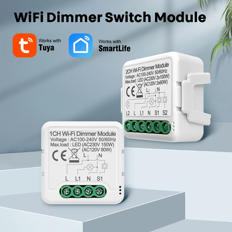 Tuya WiFi Smart LED Light Dimmer Switch Module 2 Way 2 Gang Smartlife APP Voice Remote Control Work with Alexa Google Home